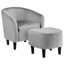 Upholstered Contemporary Club Chair and Ottoman Set Accent Armchair Barrel Chair