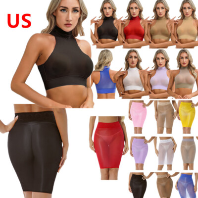 Women Mesh Skirt Slim Fit Crop Top See Through Lingerie Set Sexy Skinny  Outfits