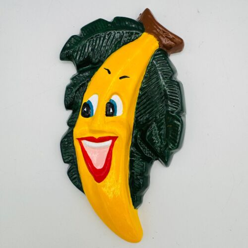Anthropomorphic Chalkware Fruit Banana Wall Plaques Blue Eyes VTG Style