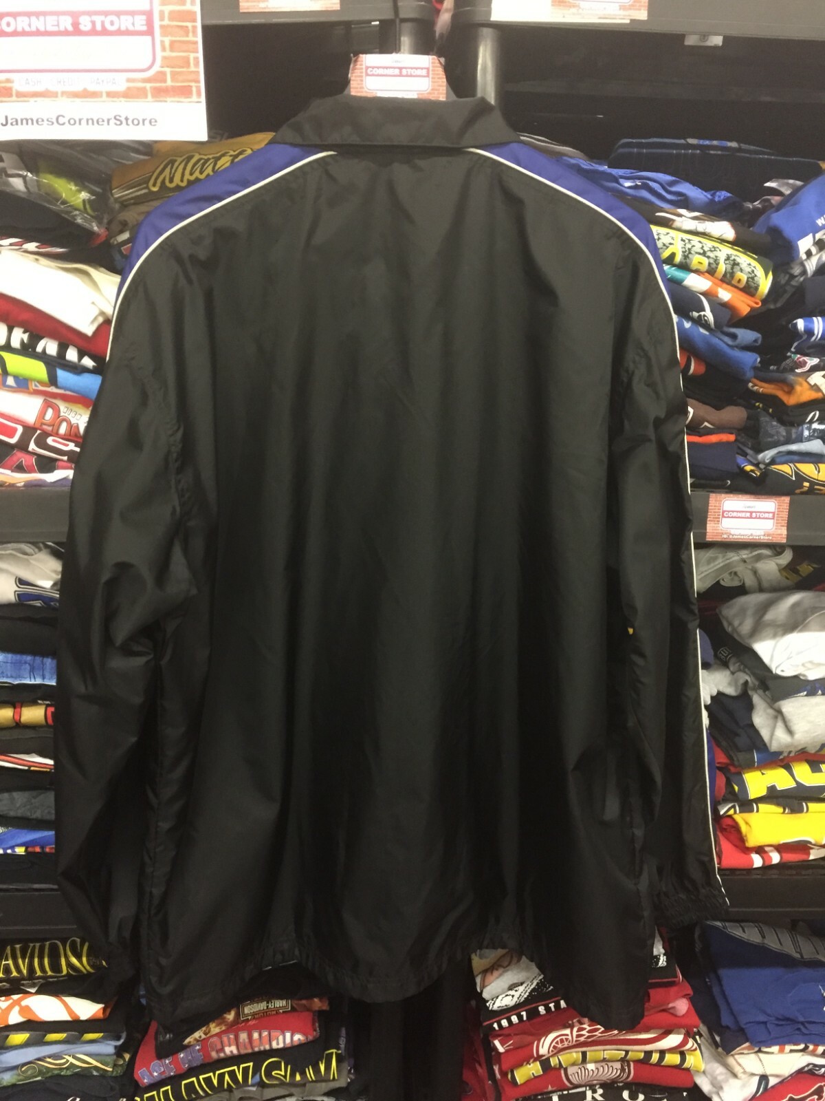 Giacca a vento grande vintage Fila nera blu #1848