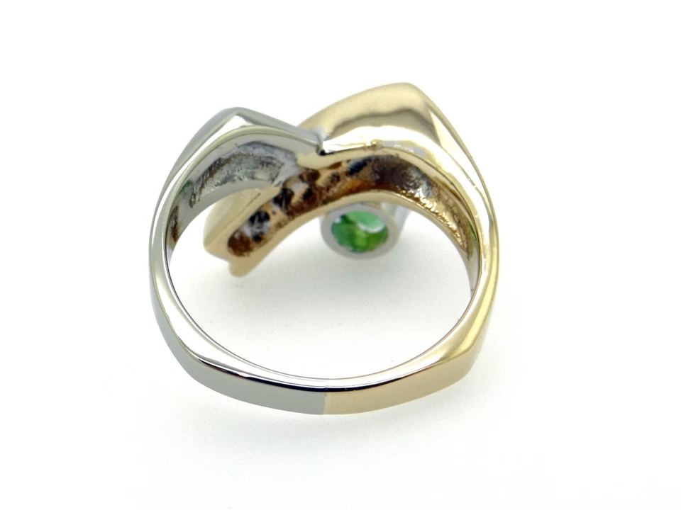 Anillo banda redonda de diamantes de turmalina verde corte ovalado de 0,88 quilates de oro de 14 k talla 6 Foto 4 de 4