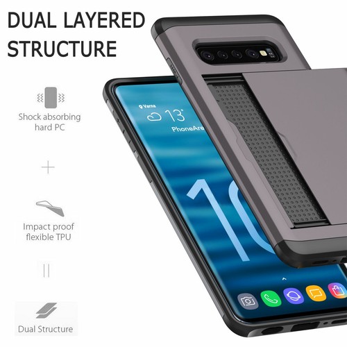 For Samsung S10 5G S10e S10 Plus Shockproof Hard Phone Case with Card Holder - Picture 70 of 89
