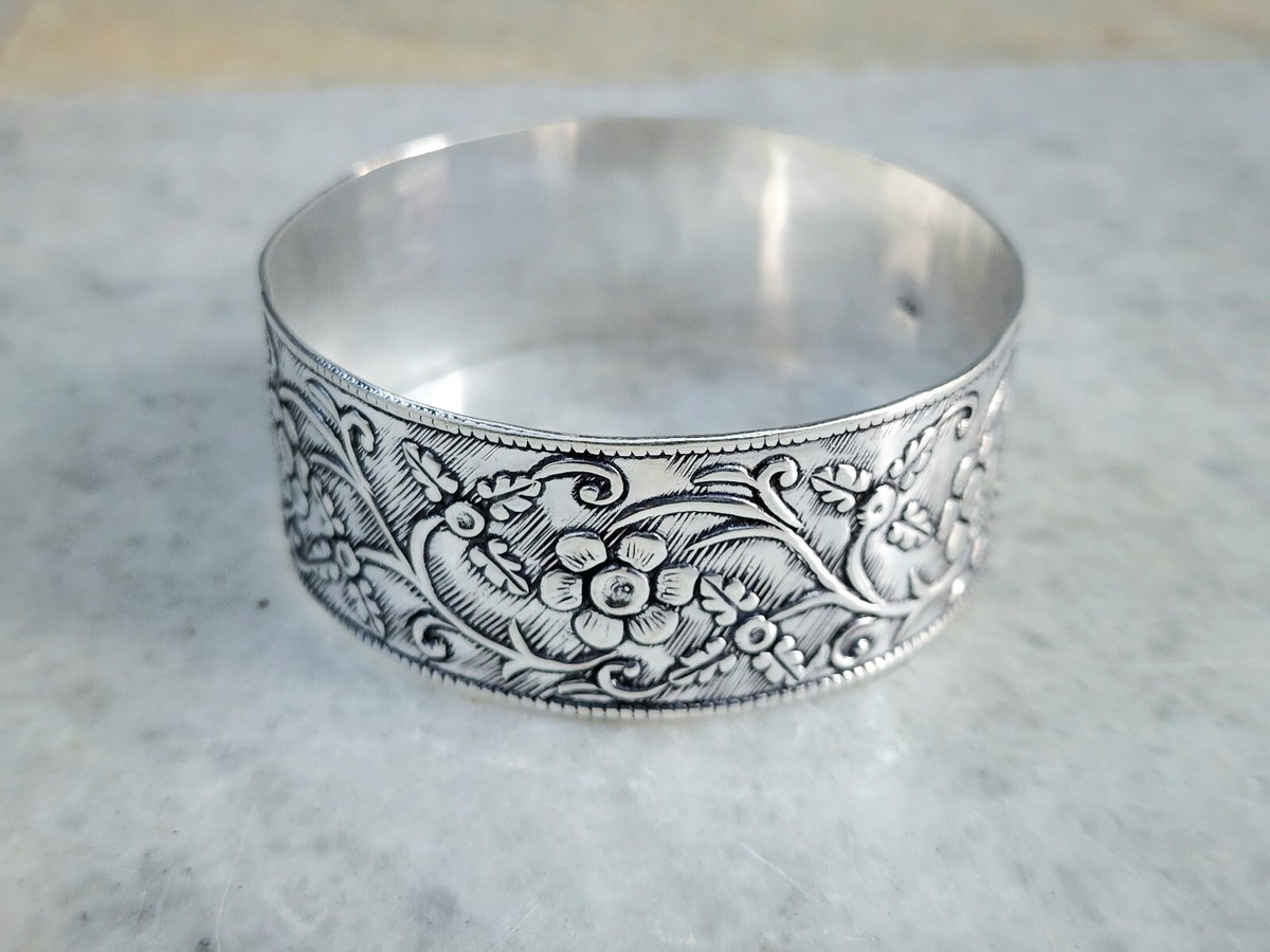 Beautiful Flower Heavy Design Bangle Solid 925 Sterling