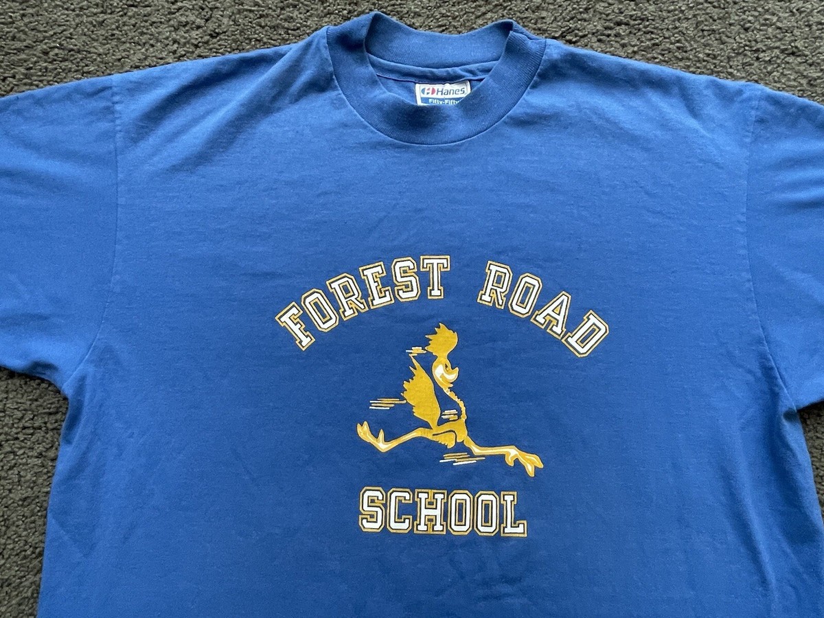 VINTAGE 80s Forest Road School T Shirt ROADRUNNER Large VINTAGE 80s Forest Road School T Shirt ROADRUNNER Large