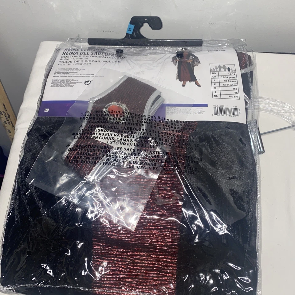 Vestido Disfraz Drácula Vampiro Reina Ataúd Niños Talla L Mangas de Encaje Murciélago Foto 3 de 4