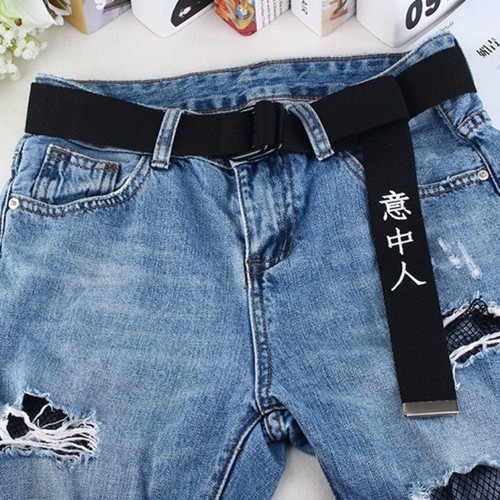 Chinese Letter Print Belts - Double Buckle Canvas Nylon Unique Unisex Fashion - Picture 2 of 16