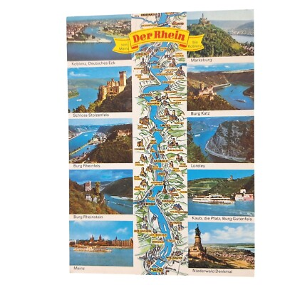 #ad Postcard From Mainz The Rhein River to Koblenz Map Germany Chrome Unposted $7.05