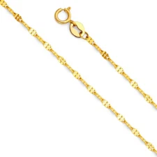 14K Solid Yellow Italian Gold Twisted Mirror Chain Necklace 1.5mm Diamond Cut