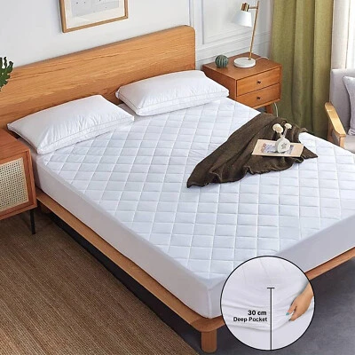 Extra Deep Quilted Mattress Protector Bed Topper Cover Single Double King Sizes