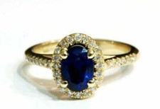 3Ct Oval Lab Created Blue Sapphire Halo Engagement Ring 14K Yellow Gold Plated