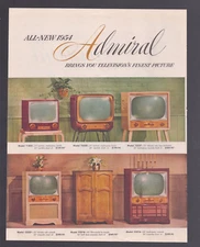 1953 Print Ad Admiral 1954 Televsion One Dial UHF-VHF Tuning Centerfold