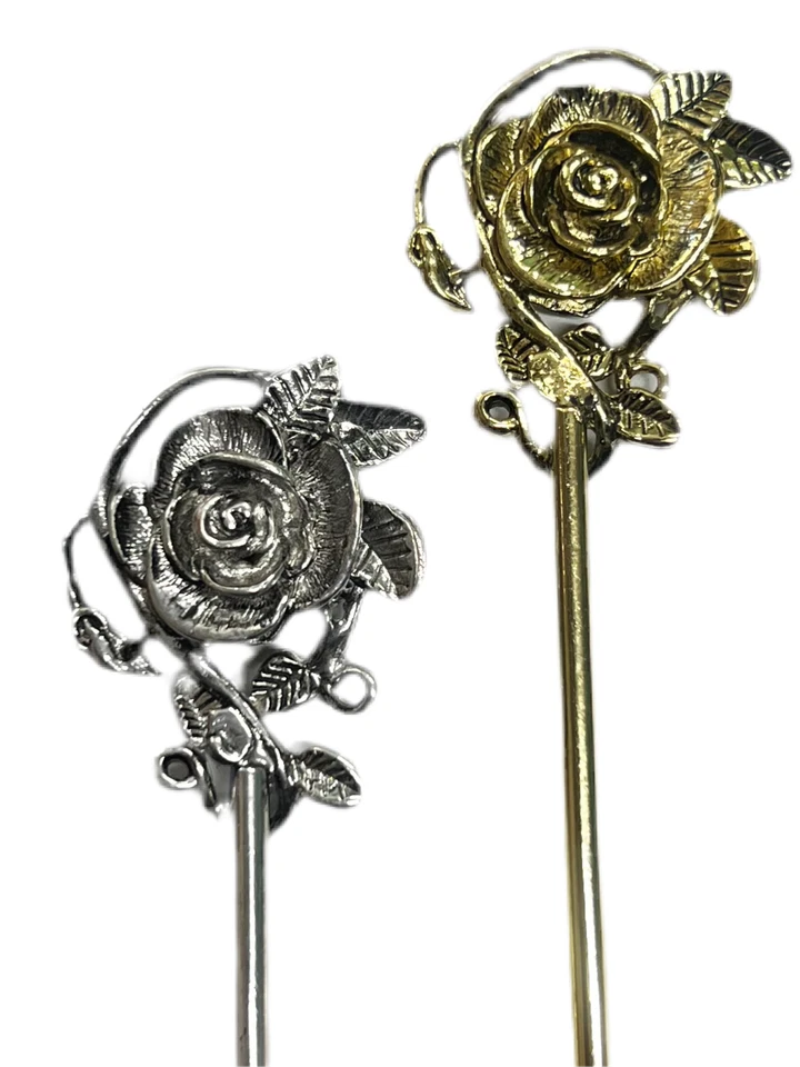 Palitos de pelo rosa - Elegante joyería floral para el cabello para mujer - Metal medieval Foto 4 de 4
