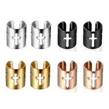2pcs Stainless Steel Cross Ear Cuff Earrings Clip on Non-Piercing Men Women