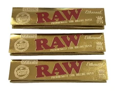 THREE PACKS of RAW ETHEREAL KING SIZE Rolling Papers Designed Phenomenally Thin