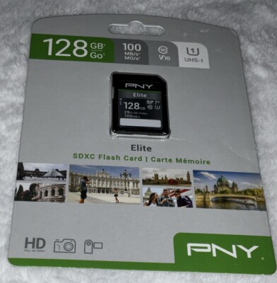PNY 128 GB 100 MB/s,V10, UHS-I Elite SDXC Flash Card Full HD Video NEW SEALED