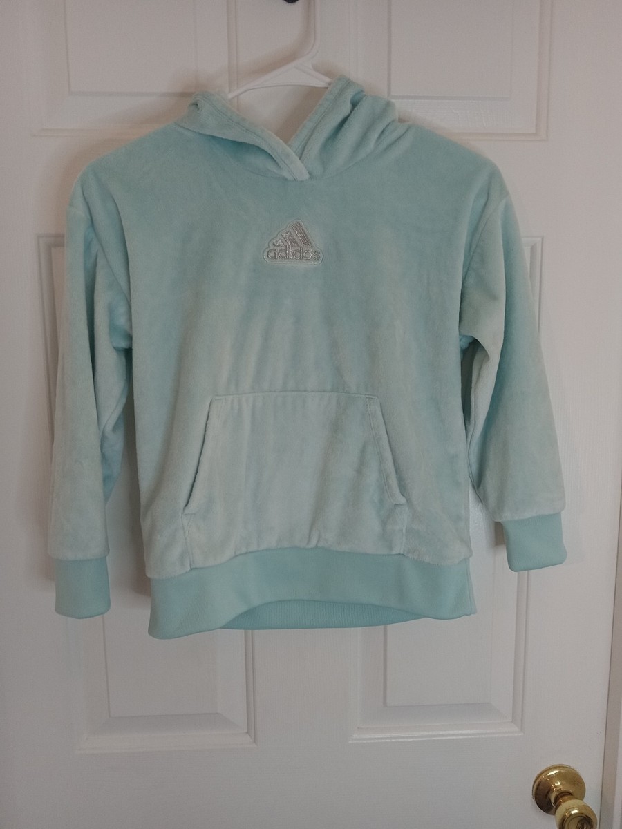 Adidas Faux Fur Hoodie Girls Youth 7/8 Small Ice Frappe Soft Fleece  Sweatshirt