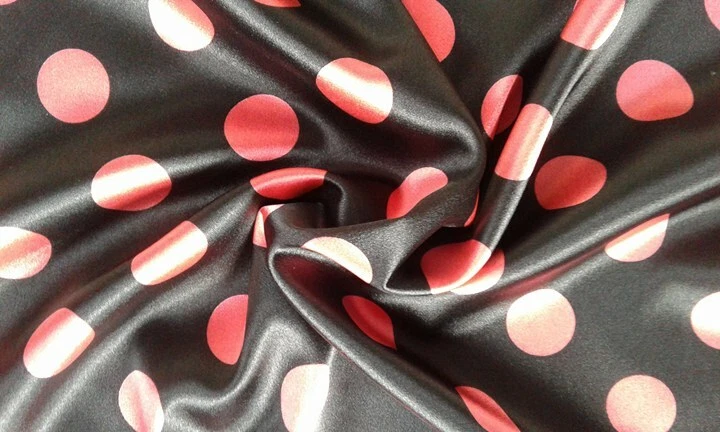 Polyester Black satin fabric Large Polka dot print Summer clothes Coral dress - Image 3 of 4