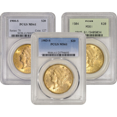 US Gold $20 Liberty Head Double Eagle - PCGS MS61 - Random Date and Label