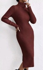 SHEIN Privé Turtleneck Split Hem Sweater Dress Without Belt In Redwood Sz Large.