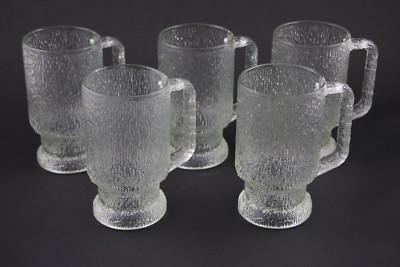 5 Vintage Indiana Glass Tree Bark Beer Mugs Root Beer Float Glasses