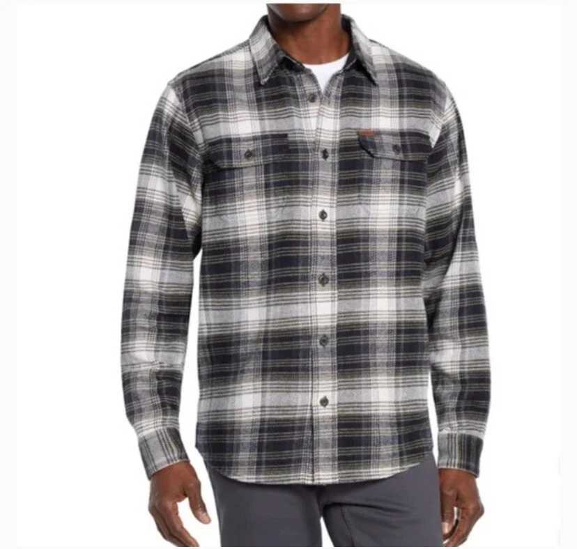 Orvis Flannel Shirts Men’s Gray Black Plaid Button Up Outdoor 4 Pockets Sz L NWT