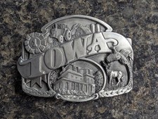 Vintage 1992 Iowa State Belt Buckle Siskiyou Silver Pewter Farm Wildlife