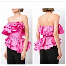 RozieCorsets Rozie Corsets Pink Ruffled Off-Shoulder Top Silk Strapless Bustier