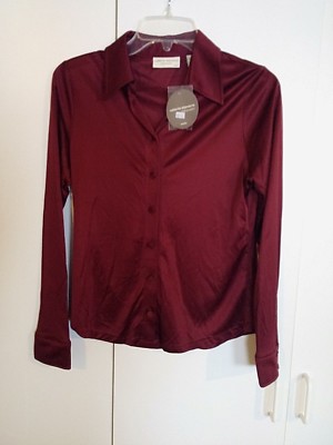 VALERIE STEVENS LADIES LS ACETATE KNIT BUTTON TOP-PM-NWT-$58 TAG-SLIPPERY FAB.