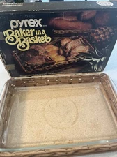 Vintage Pyrex Baker in a Basket 3 Qt Utility Dish & One Woven Basket 2330
