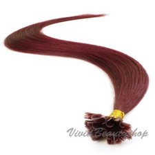 25 Pre Bond U Nail Keratin Glue Tip Straight Remy Human Hair Extensions Dark Red