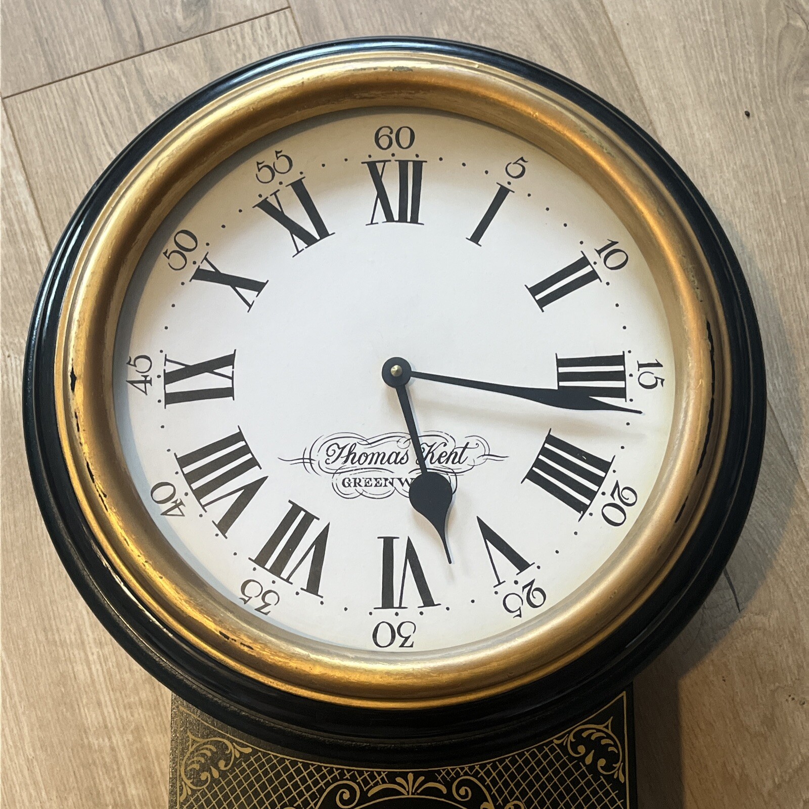 Vintage Thomas Kent Greenwich London Wooden Wall Clock In Black And Gold eBay