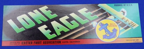 Original Vintage Lone Eagle Fruit Crate Label Blue Anchor Exeter Fruit Assn.