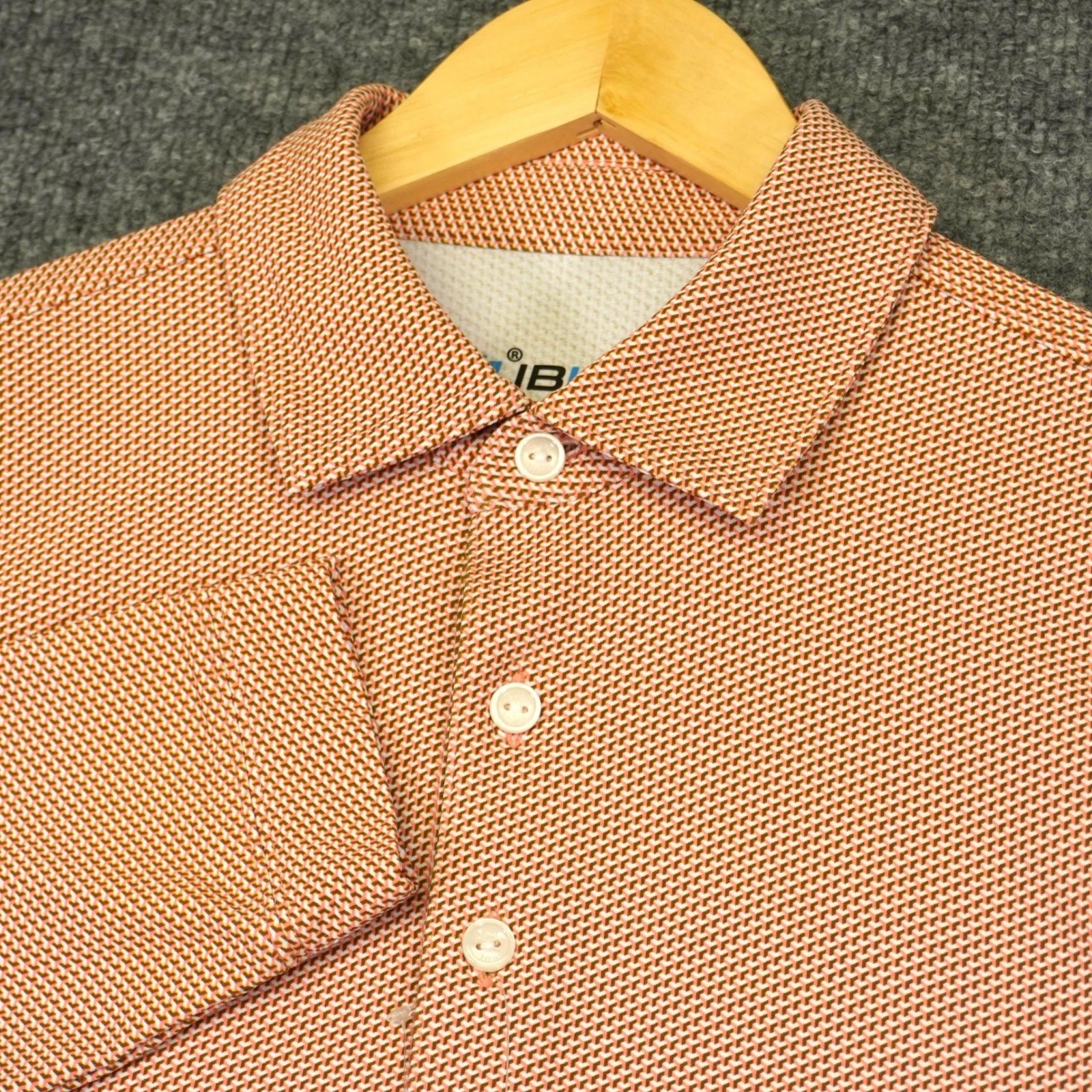 NEW IBKÜL Polo Shirt Mens Medium Orange Geometric Long Sleeve UPF 50+ Sun Top
