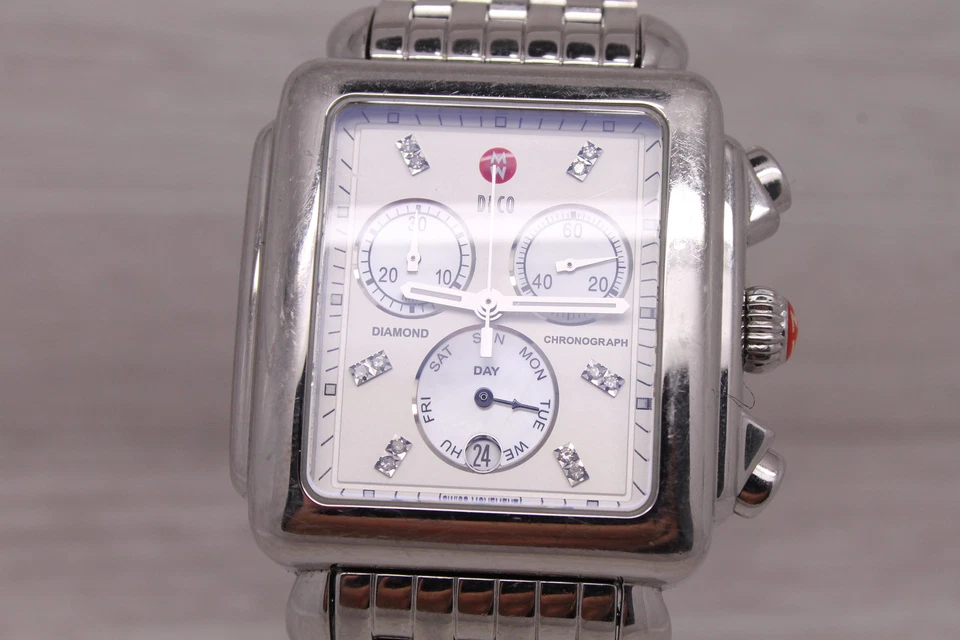 Michele Deco XL Steel Quartz Chronograph Watch Diamond MOP Dial MW06Z00A0046 - Image 3 of 4