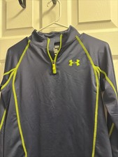 Under Armour Cold Gear Youth Large Loose 1/4 Zip Pullover Shirt Long Sleeve Blue