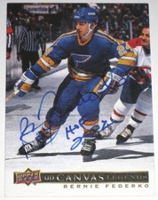 BERNIE FEDERKO SIGNED 20-21 UPPER DECK UD CANVAS LEGENDS BLUES CARD AUTO "HOF"!!
