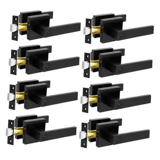 Privacy Door Levers, 8 Pack Matte Black Door Handles Bed and Bath Door Locks-image