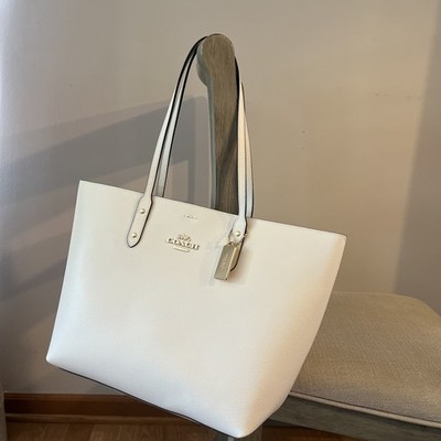 Coach White Chalk Polished Pebble Leather Town Tote Purse | eBay