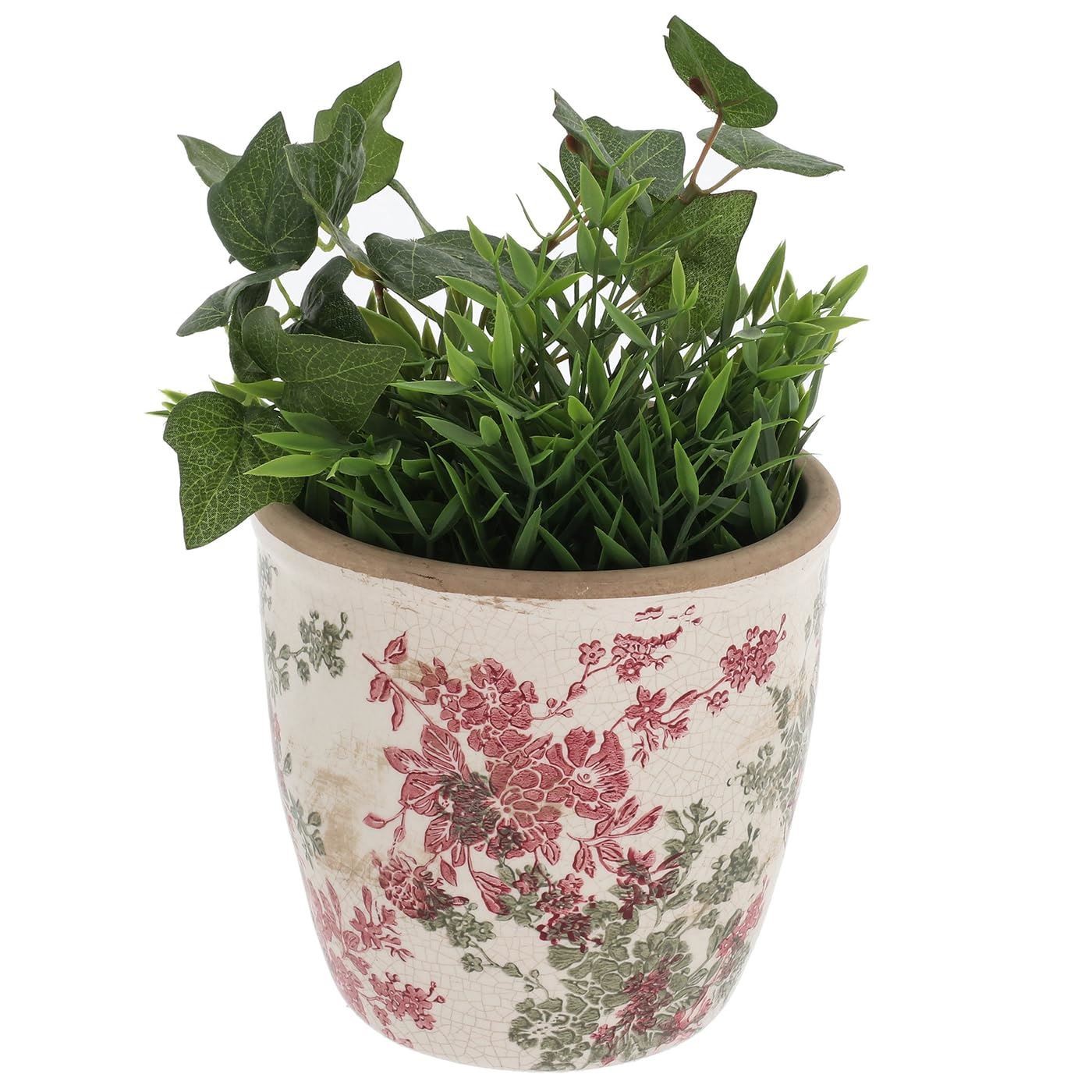 Shudehill Giftware Misty Garden Large Ceramic Planter Pink Floral Crackle Glaze