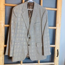 Chaps Men's Black Cream Herringbone Plaid Blazer Silk Wool Size 41R 21x33 Canada