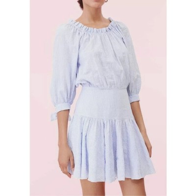 Rebecca Taylor Blue Stripe Elbow Sleeve mini Dress sz 2 flirty fit/ flare party