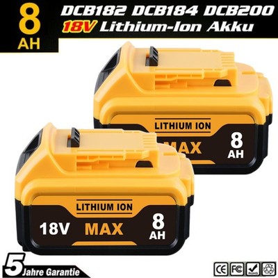 2 Neu Akku Für DeWalt DCB184 18V 8 Ah XR Li-Ion Batterie DCB182 DCB205 DCB206