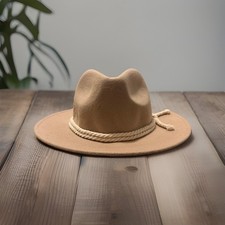 SO 100 Wool Tan Fedora Hat with Rope Band Women s Wide Brim Boho Rancher