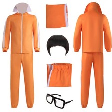 Adult Men Orange Tracksuit Uniform Sports Suit Zipper Jacket Top Sportswear w...