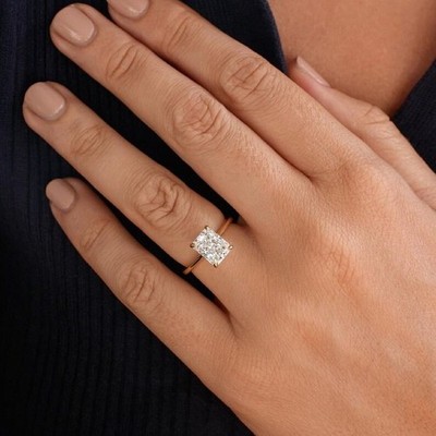 2CT Rediant Real Moissanite Hidden Halo Engagement Ring 14k Yellow Gold Plated