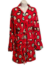 P J Couture Girls Plush Robe Size L/XL Red Penguin Print Long Sleeve Belted