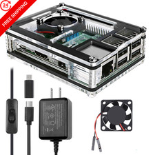 Miuzei Case for Raspberry Pi 3 with Fan 5V 3A Power Supply 3Pcs clear white