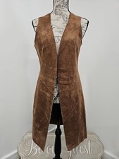 Vintage 90s Real Suede Leather Waistcoat Size 12 Festival Boho Hippie Retro VGC