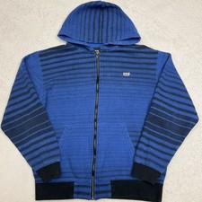 VANS Blue  Black Striped Full Zip Hooded Skate Sweatshirt Boy Large School Play