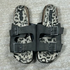 Sole Society Women's Slide Sandals Faux Fur Lining Size 9.5 M Leopard Print